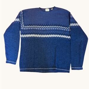 ST JOHNS BAY Men's Fair Isle 100% Lambswool Sweater MEDIUM Navy Blue